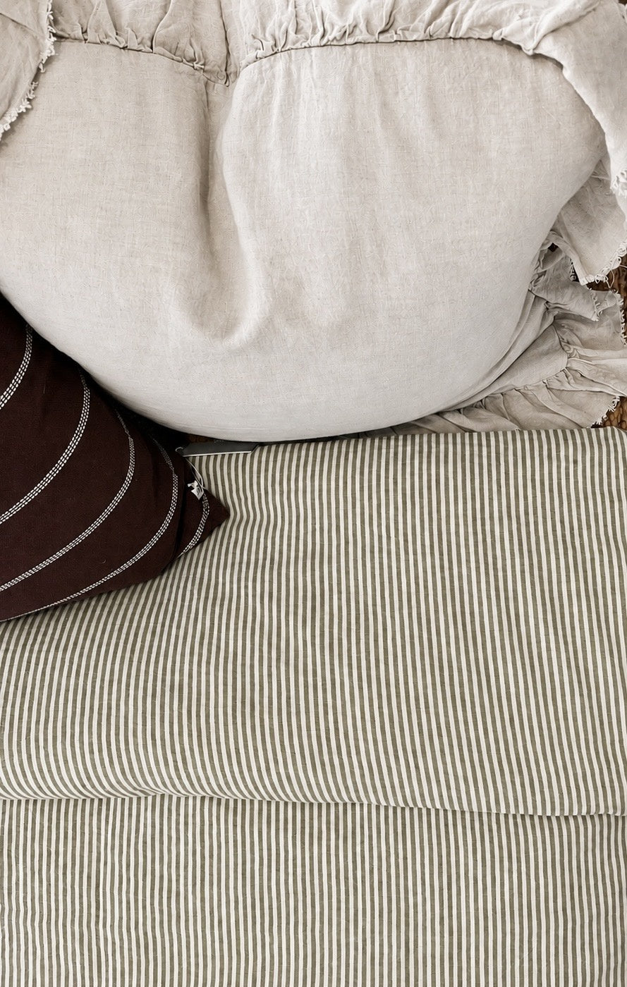 LE LIN - OLIVE THICK STRIPE DUVET