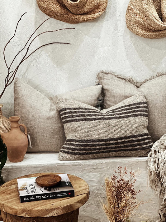 JACOB LINEN CHARCOAL STRIPE CUSHION COVER