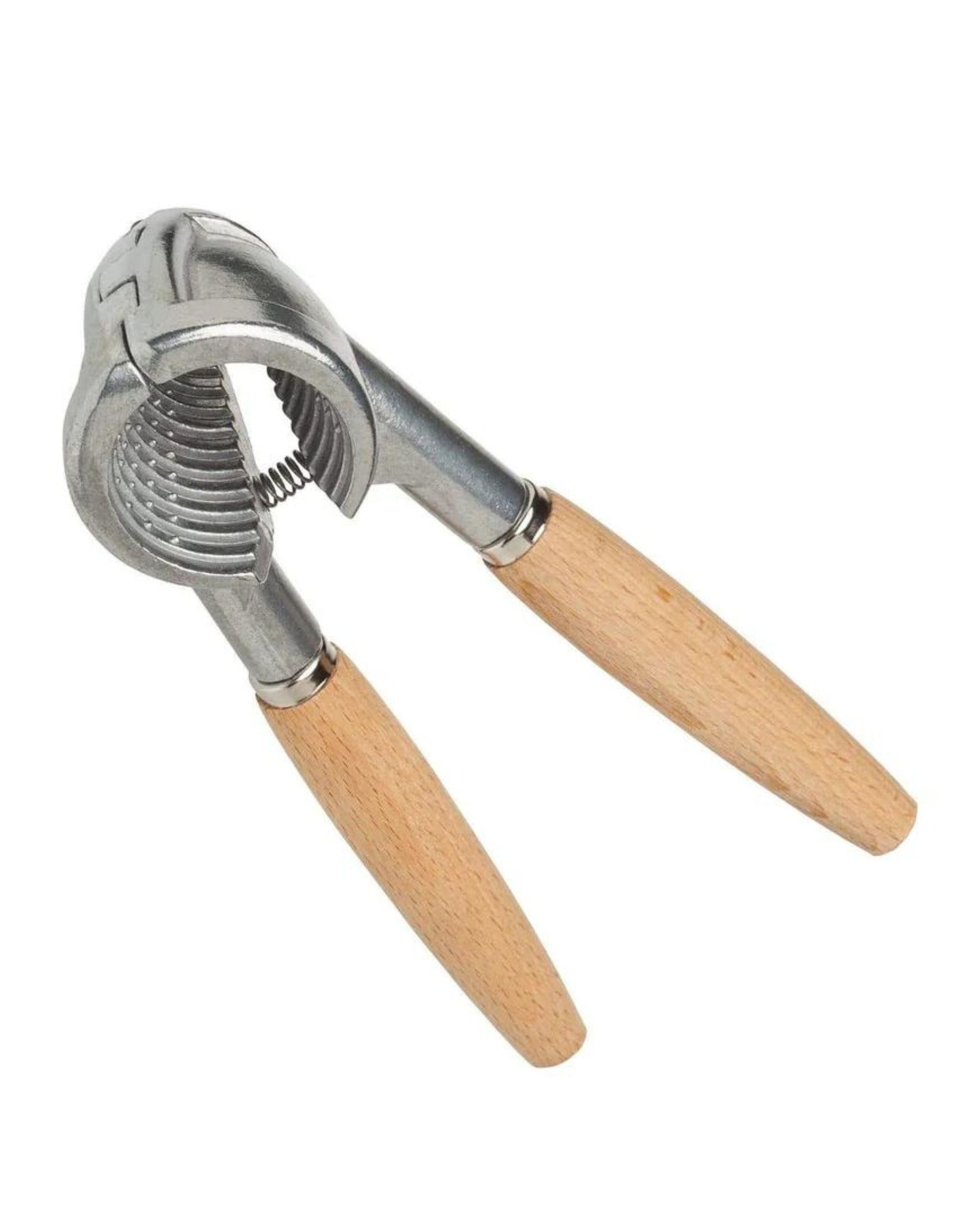 The Redecker NUTCRACKER - BEECHWOOD HANDLE, featuring sophisticated beech wood handles and crafted for easy nut cracking, is displayed against a pristine white background.