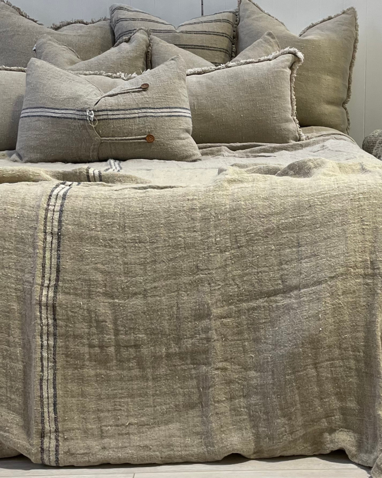 ANGASTON HANDLOOMED BEDCOVER - BLUE STRIPE