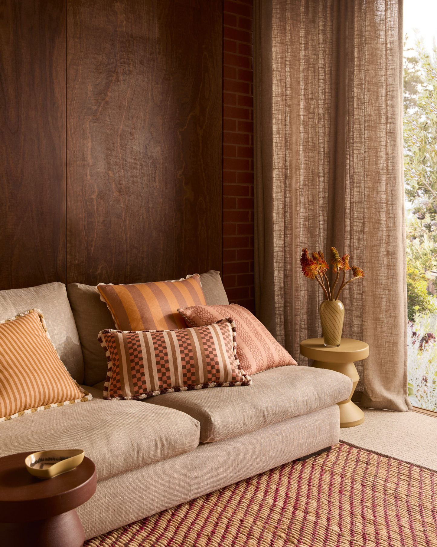 BOLD STRIPE - PEACH LINEN CUSHION COVRT 60x60