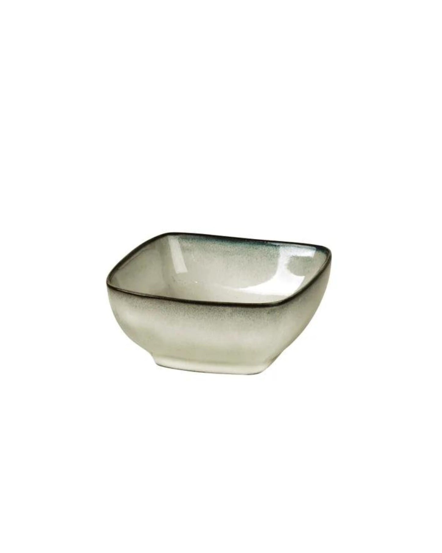 The SQUARE RAMEKIN by Broste showcases a modern design with its smooth, glossy ceramic finish. Its understated gradient from dark gray to white exudes minimalist elegance, creating a versatile serving option against a simple white background.