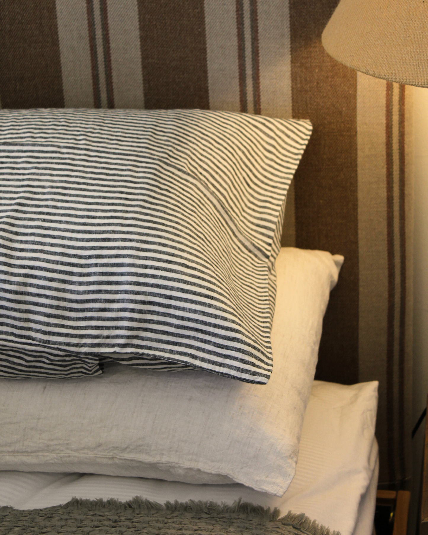 LE LIN DARK CHARCOAL STRIPE STANDARD PILLOW CASES