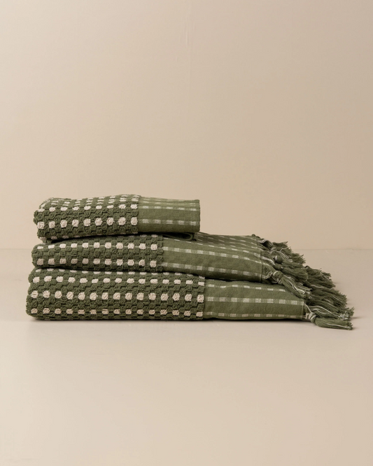 CHICKPEA BATH SHEET - OLIVE/STONE