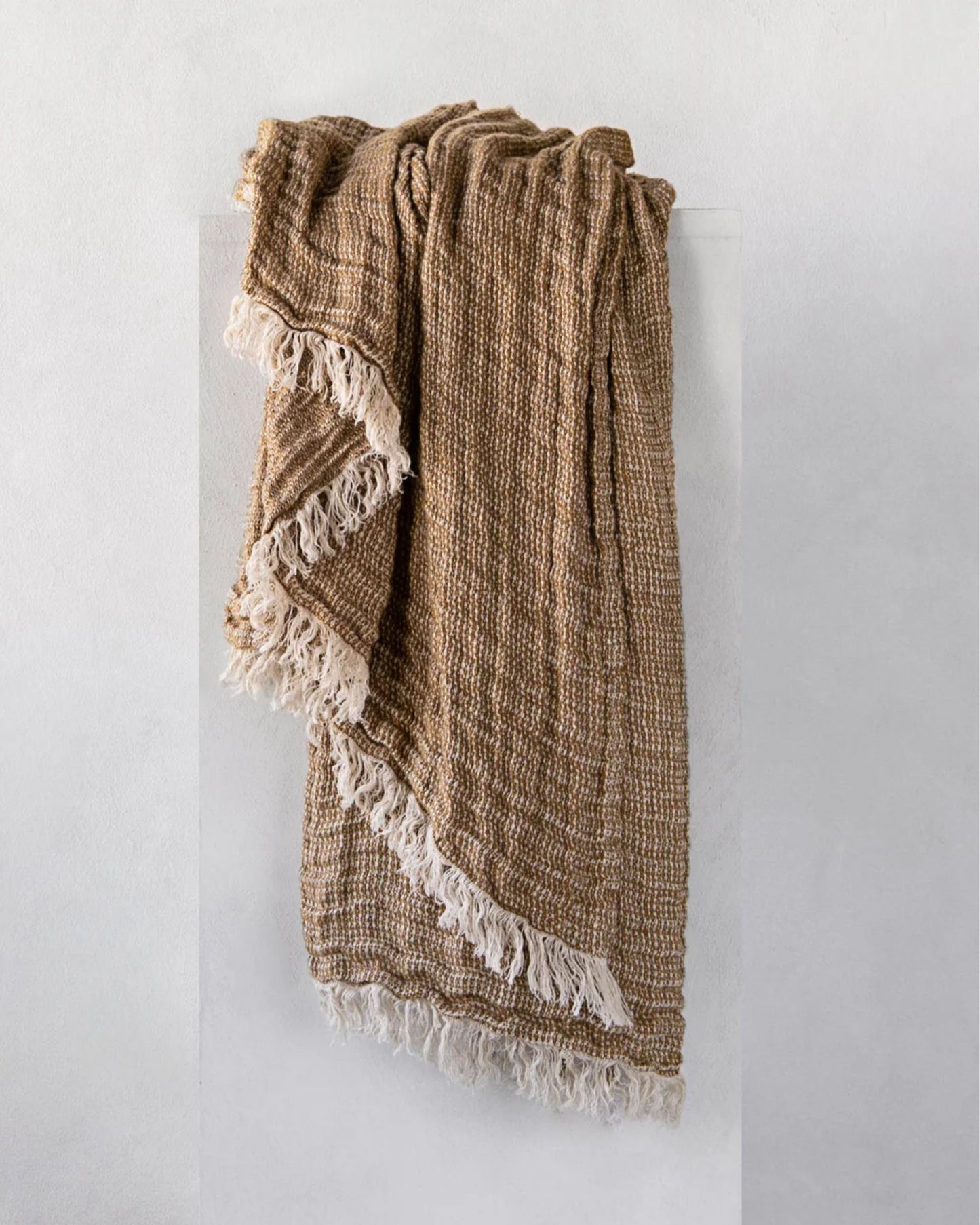CRUSH LINEN THROW - BRUN (160x210CM)