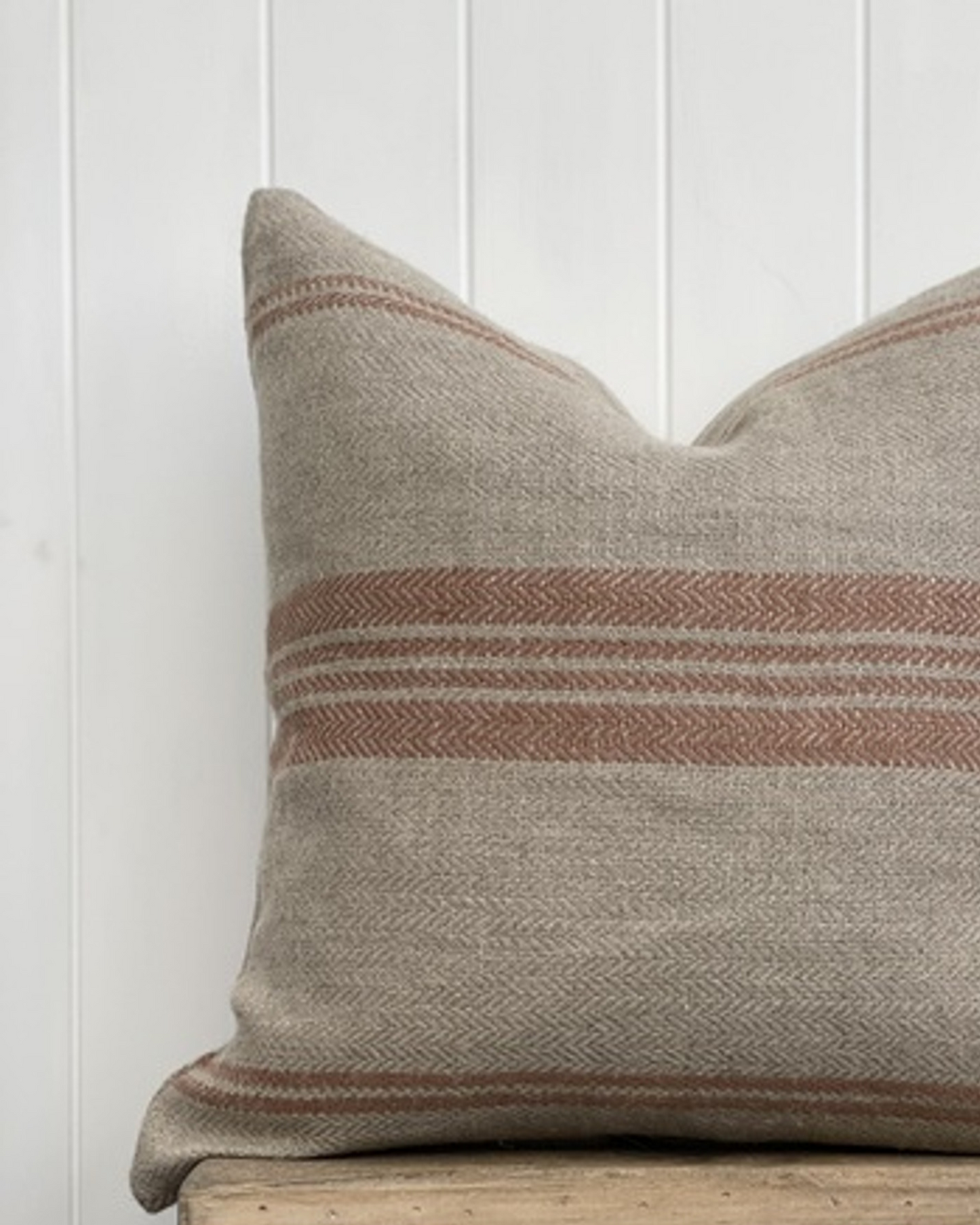 EMPIRE HERRINGBONE CUSHION COVER - NATURAL AND RUST