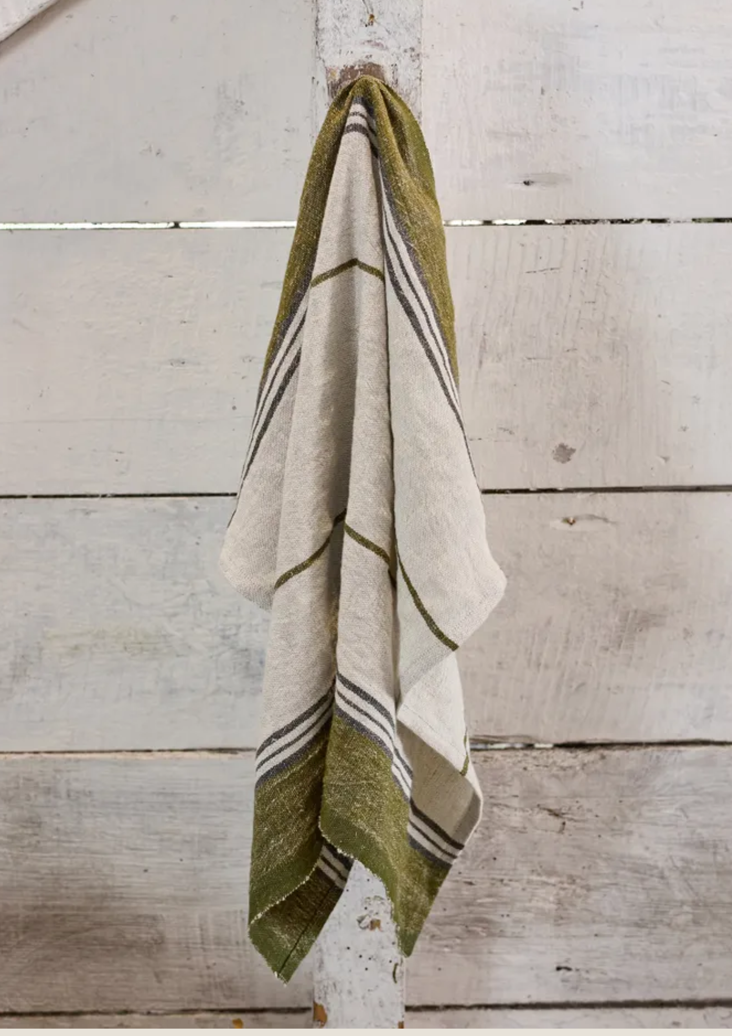 GREEN SELVEDGE STRIPE LINEN TEA TOWEL
