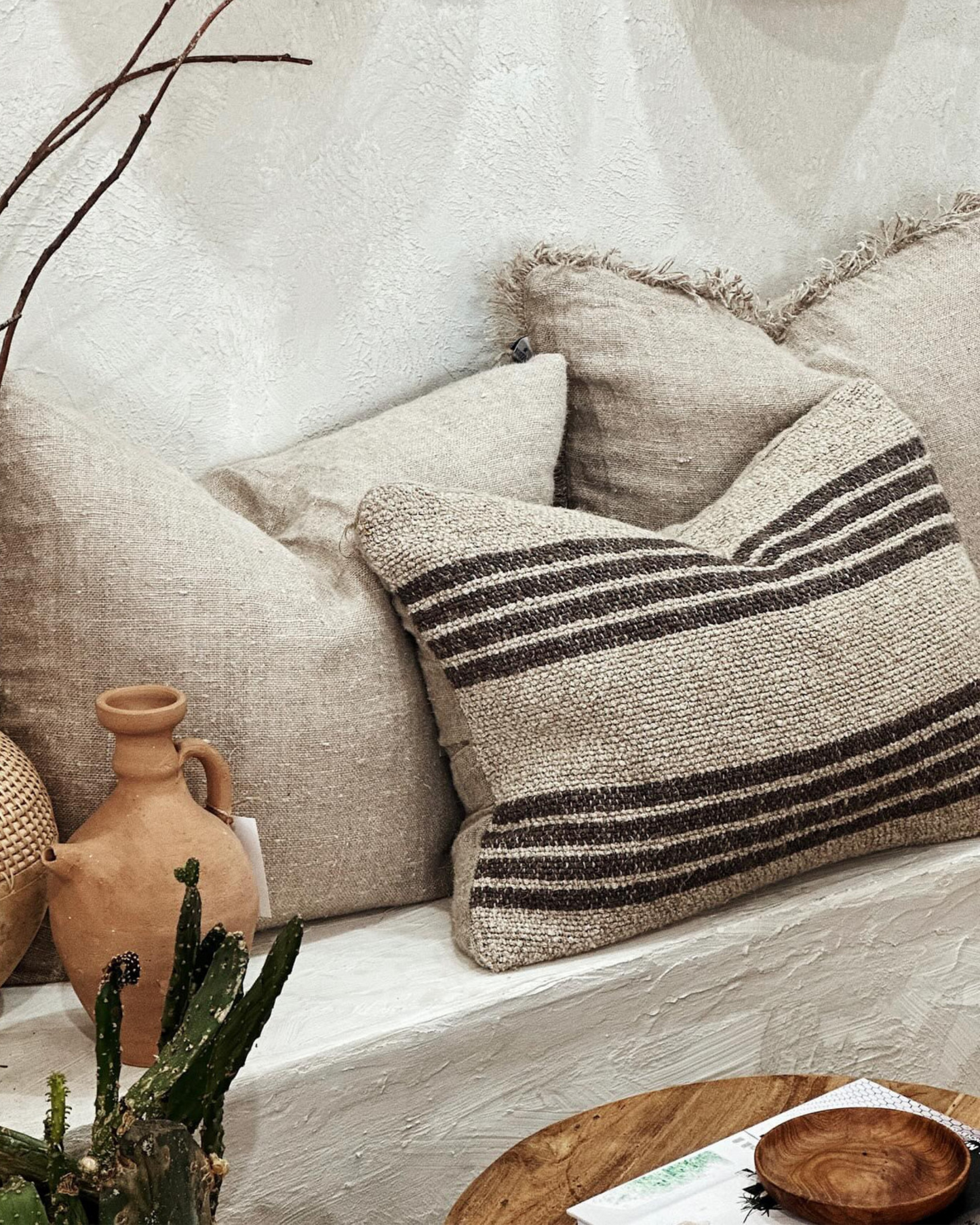 JACOB LINEN CHARCOAL STRIPE CUSHION COVER
