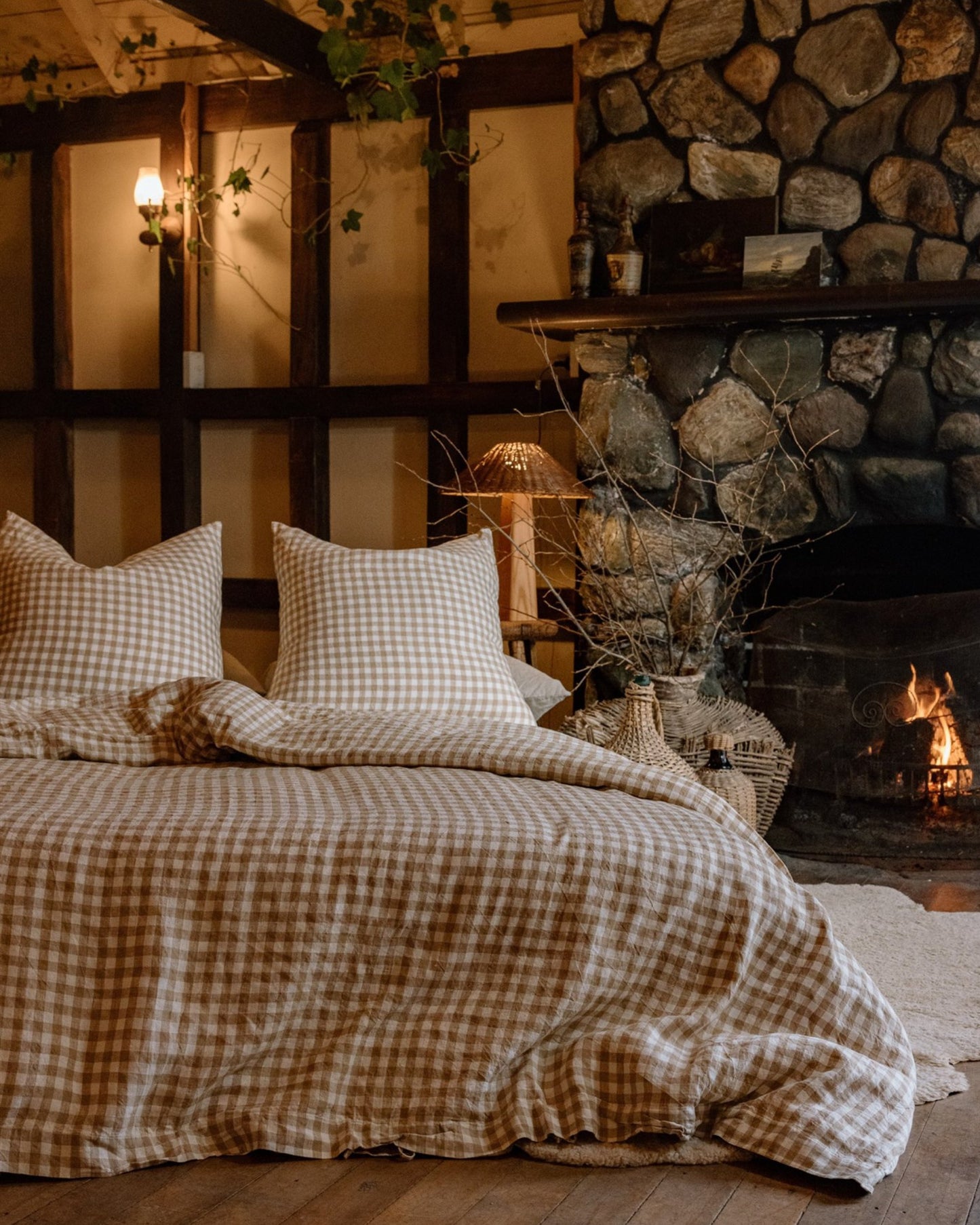 LE LIN NATURAL GINGHAM EURO PILLOW CASES
