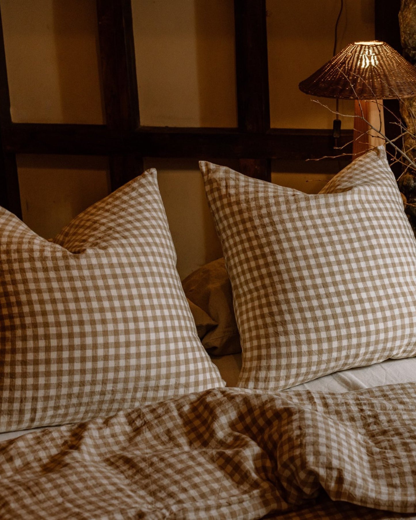 LE LIN NATURAL GINGHAM EURO PILLOW CASES