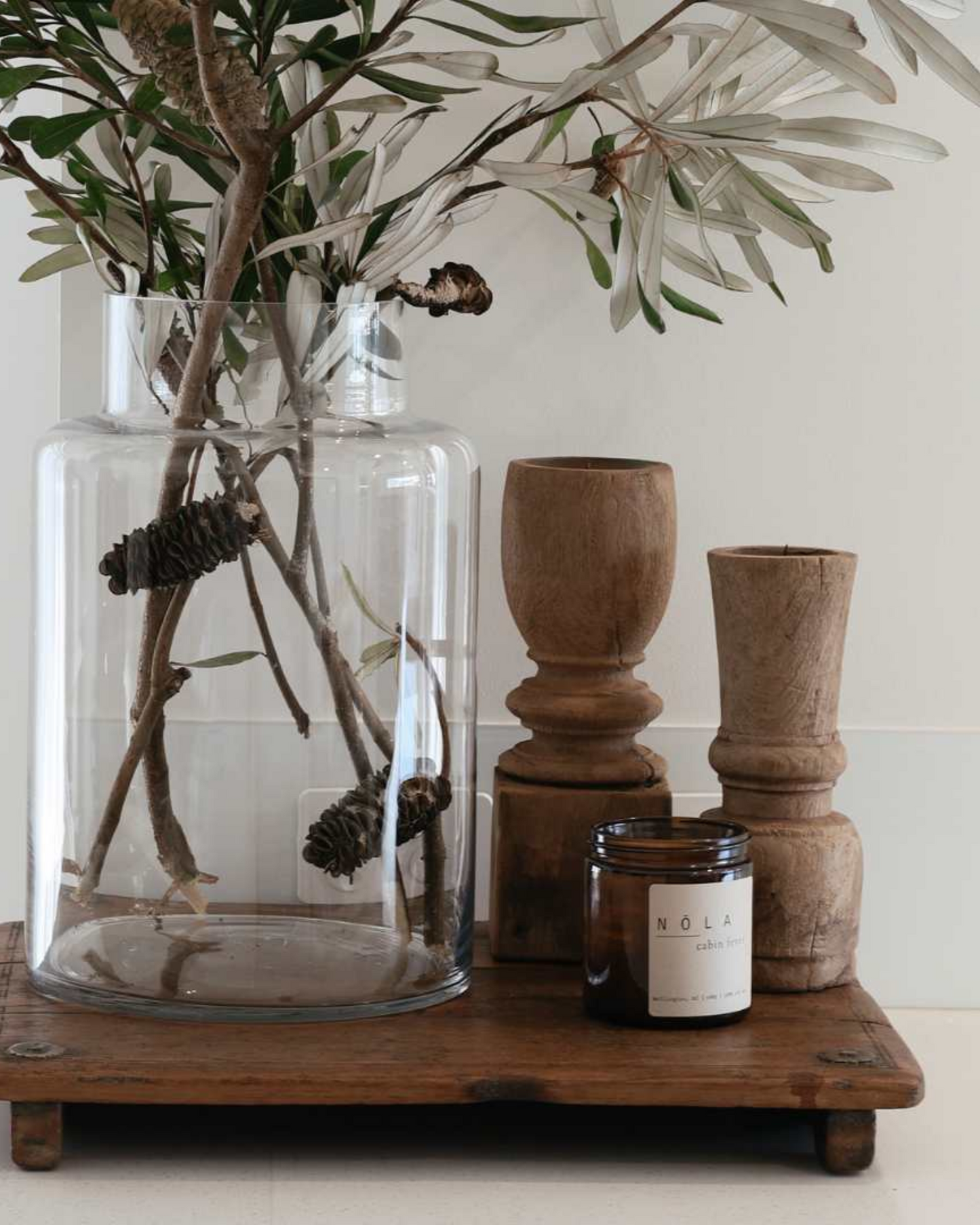 OLD WOODEN CANDLE STICK