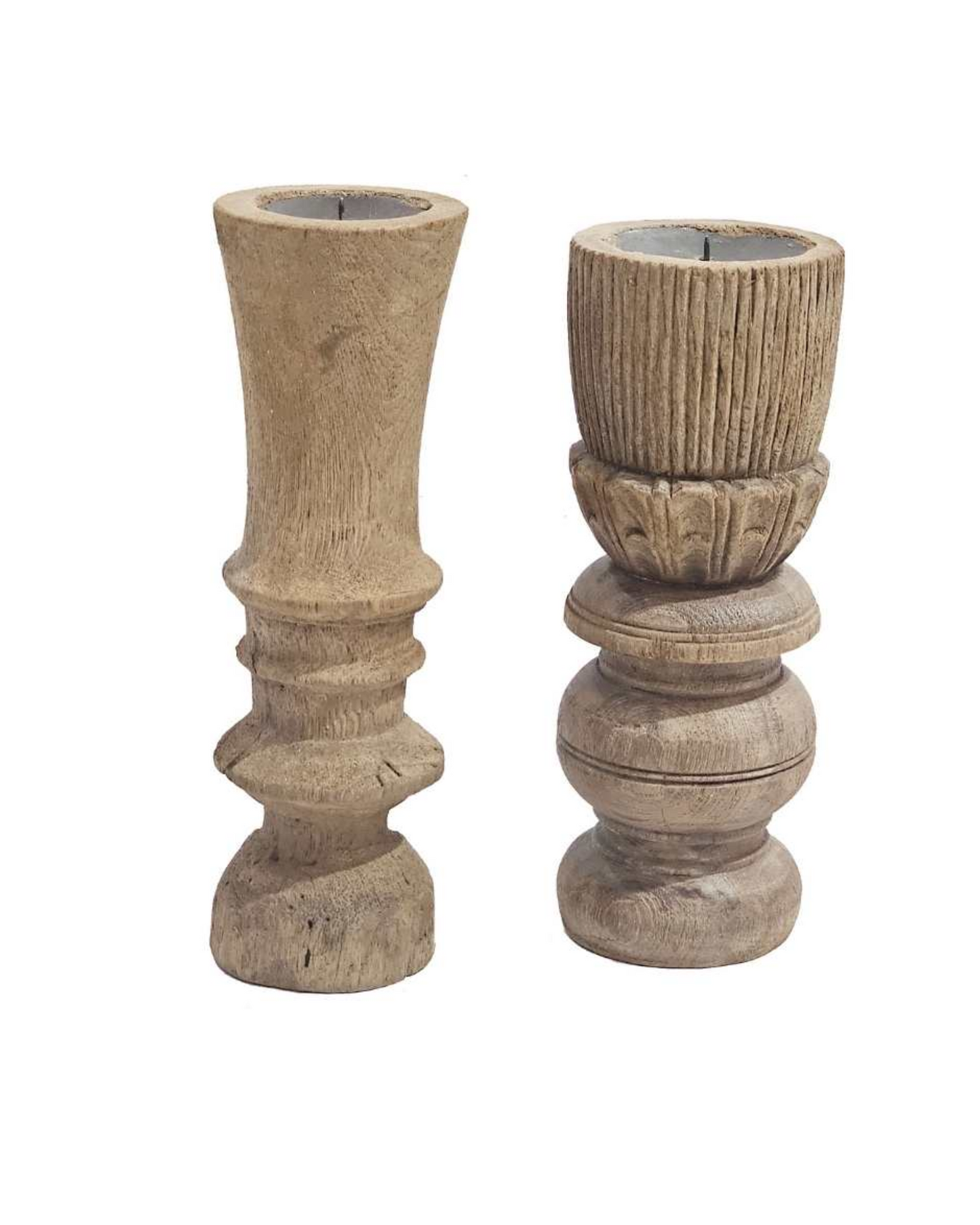 OLD WOODEN CANDLE STICK