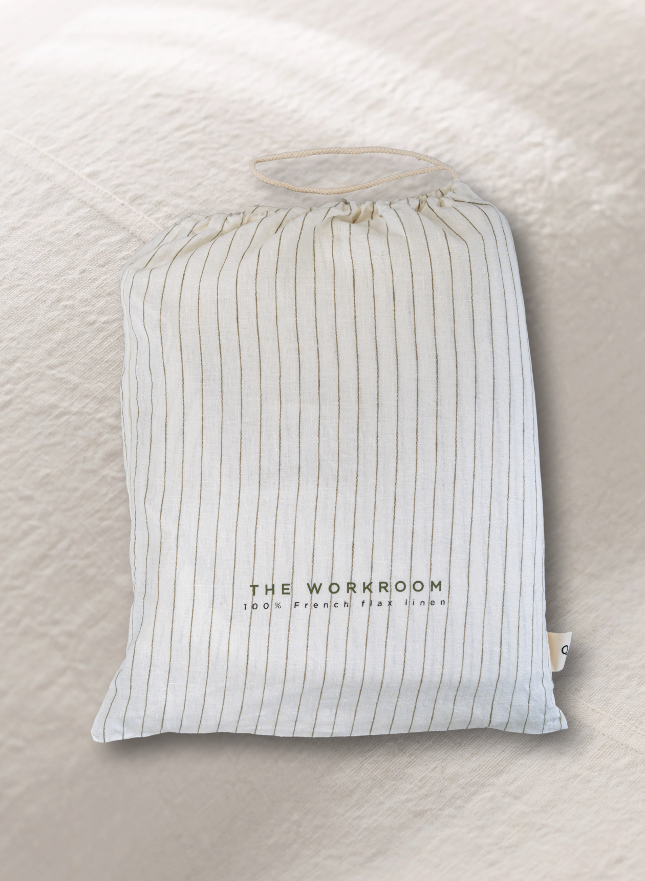 LE LIN - STANDARD PILLOW CASE SET - OLIVE PINSTRIPE