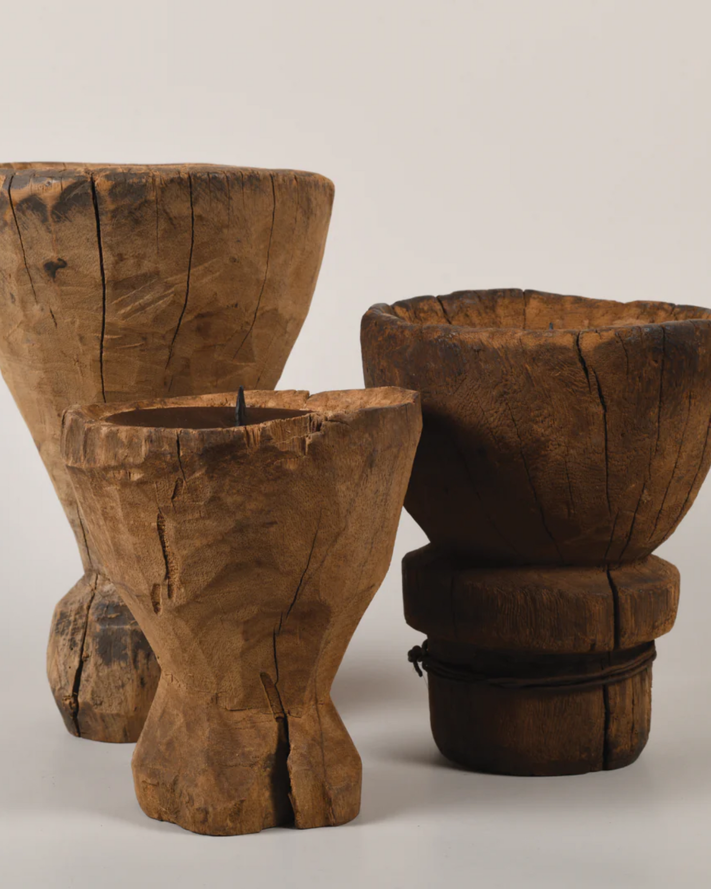 TIMBER CANDLE STANDS WITH IRON CUP