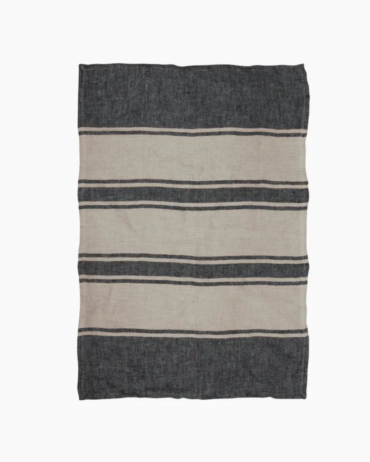 TWILL TEA TOWEL - CHARCOAL WITH NATURAL STRIPES