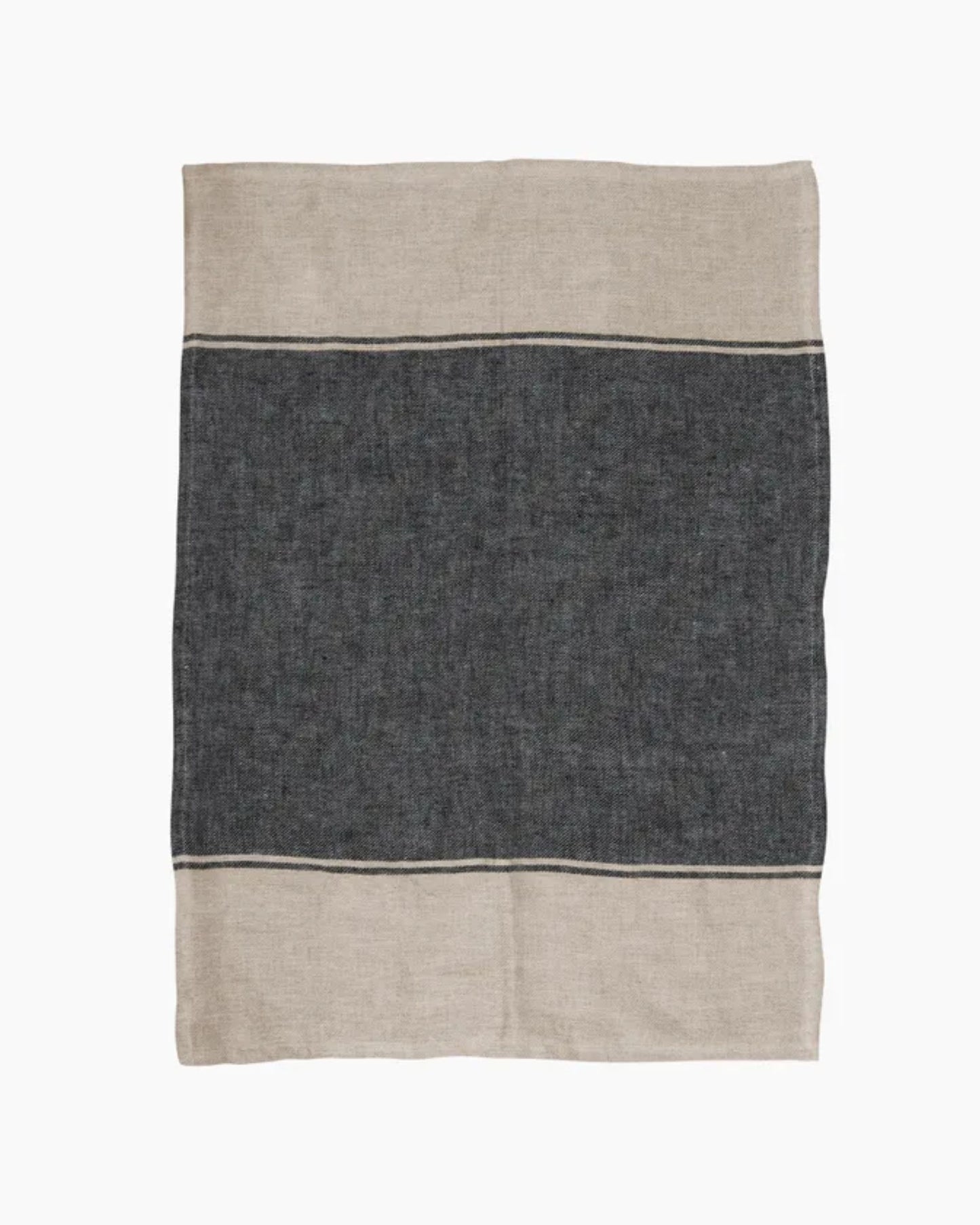 TWILL TEA TOWEL - WIDE CHARCOAL BAND