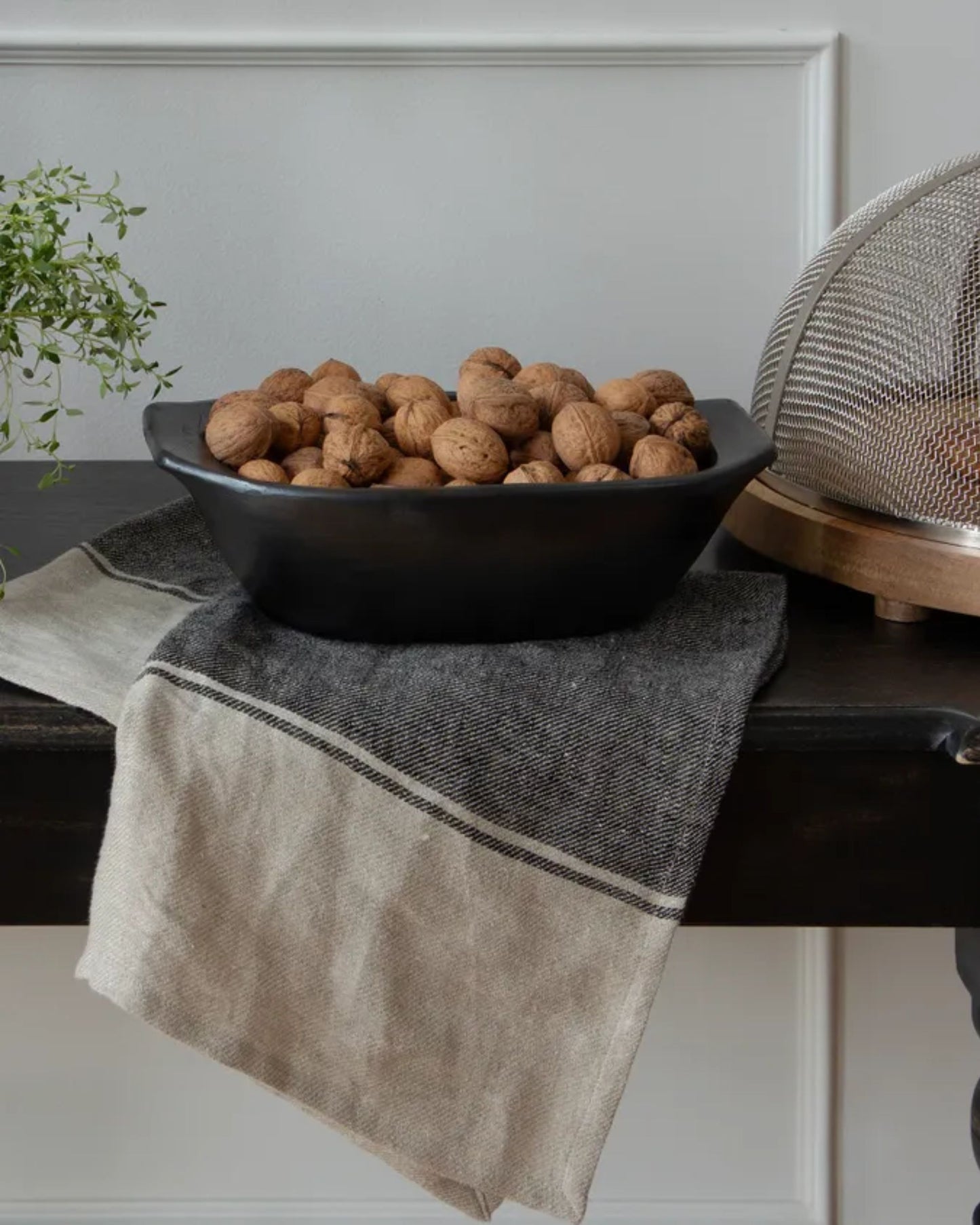 TWILL TEA TOWEL - WIDE CHARCOAL BAND