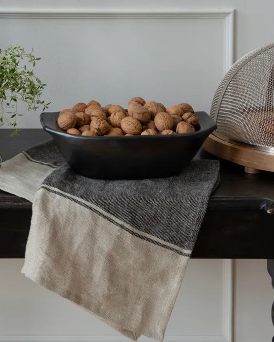 TWILL TEA TOWEL - WIDE CHARCOAL BAND