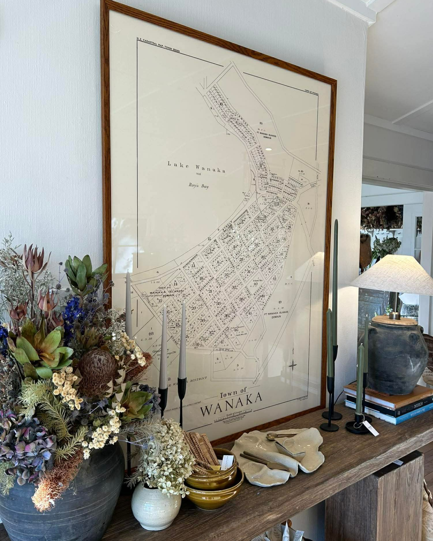 WANAKA MAP IN OAK FRAME
