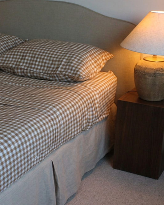 LE LIN SHEET SET - CHOCOLATE GINGHAM