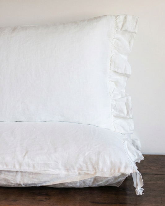 LE LIN STD PILLOWCASE SET RUFFLE - WHITE