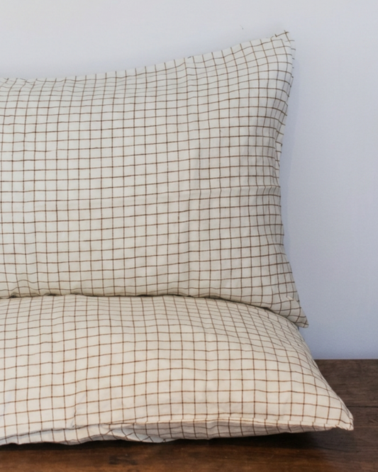 LE LIN STD PILLOWCASE SET - CINNAMON GRID
