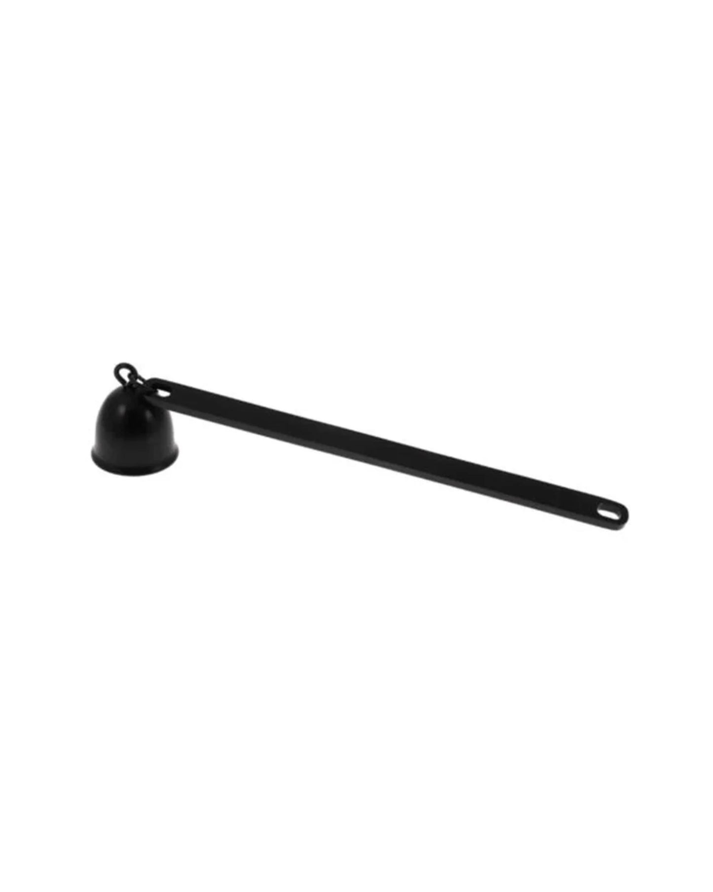 The NOIR CANDLE SNUFFER by Saison is perfect for safely extinguishing candles. This elegant accessory comes in a matte black finish and features a long handle with a bell-shaped end. It also includes a small loop for hanging, making it both stylish and practical alongside your wick trimmer scissors.