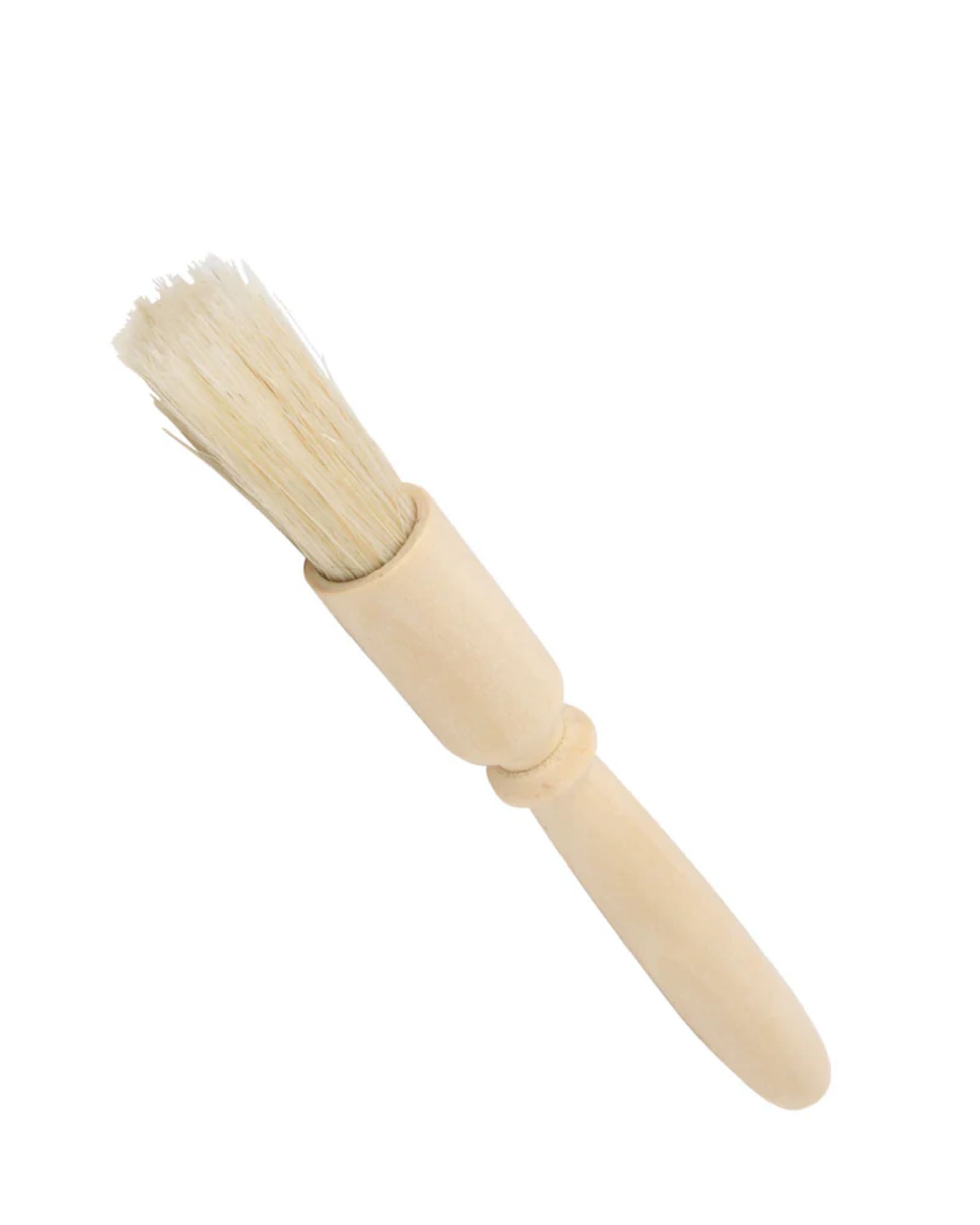 A BAKING BRUSH - ROUND by Redecker, crafted from oiled beech wood with natural bristles, showcasing a rounded handle and a cylindrical section for the bristles, set against a plain white background.