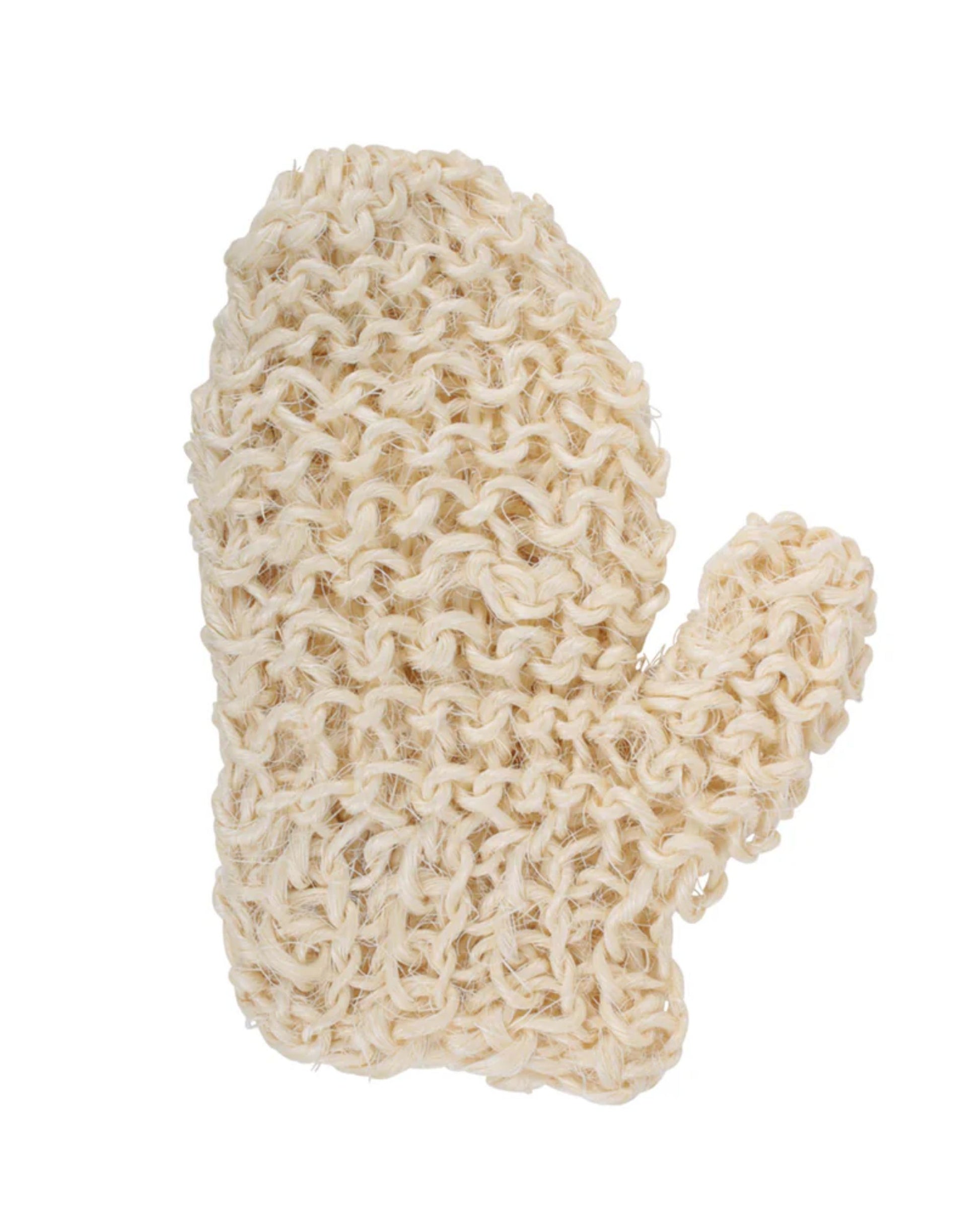 Introducing the SPA SISAL GLOVE by Redecker, a textured exfoliating bath mitt crafted from woven natural fibers in a beige hue, ideal for dry brushing.