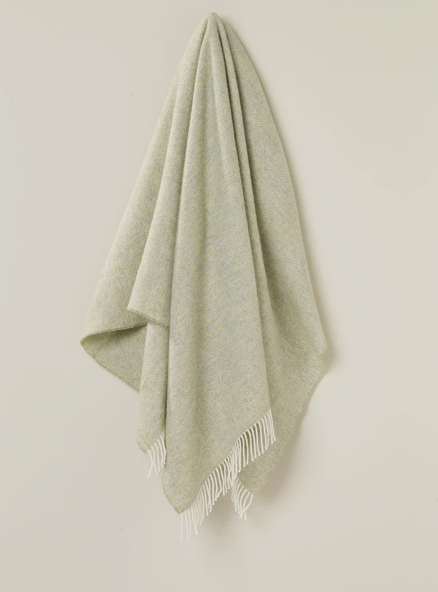 HERRINGBONE NEW ZEALAND PURE WOOL THROW - SAGE