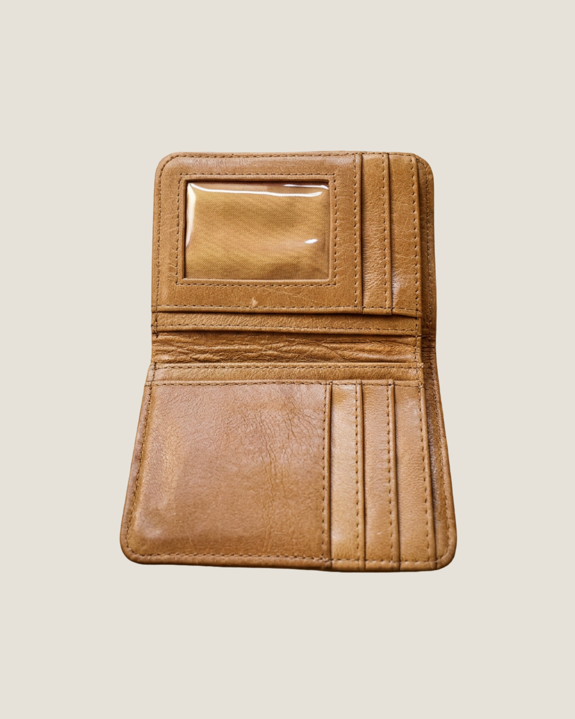 Tan Leather Wallet Inside card and ID holder hand crafted genuine Leather