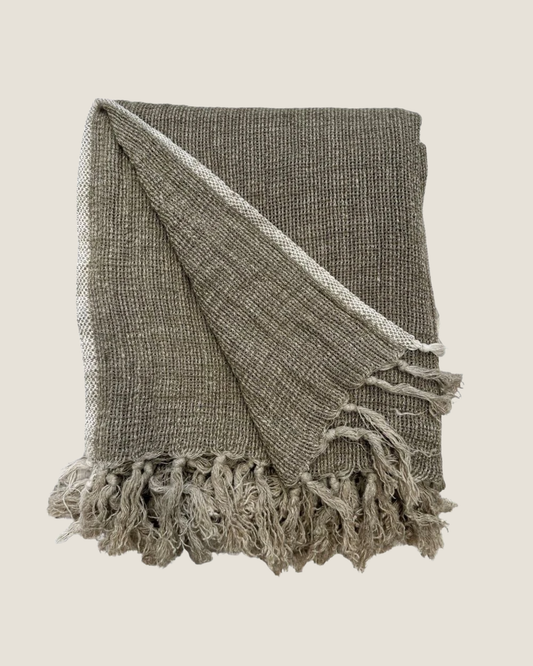 AUDREY LINEN OLIVE THROW