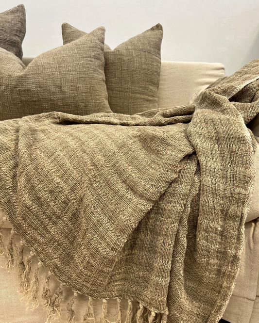 AUDREY OLIVE SPACED LINEN THROW