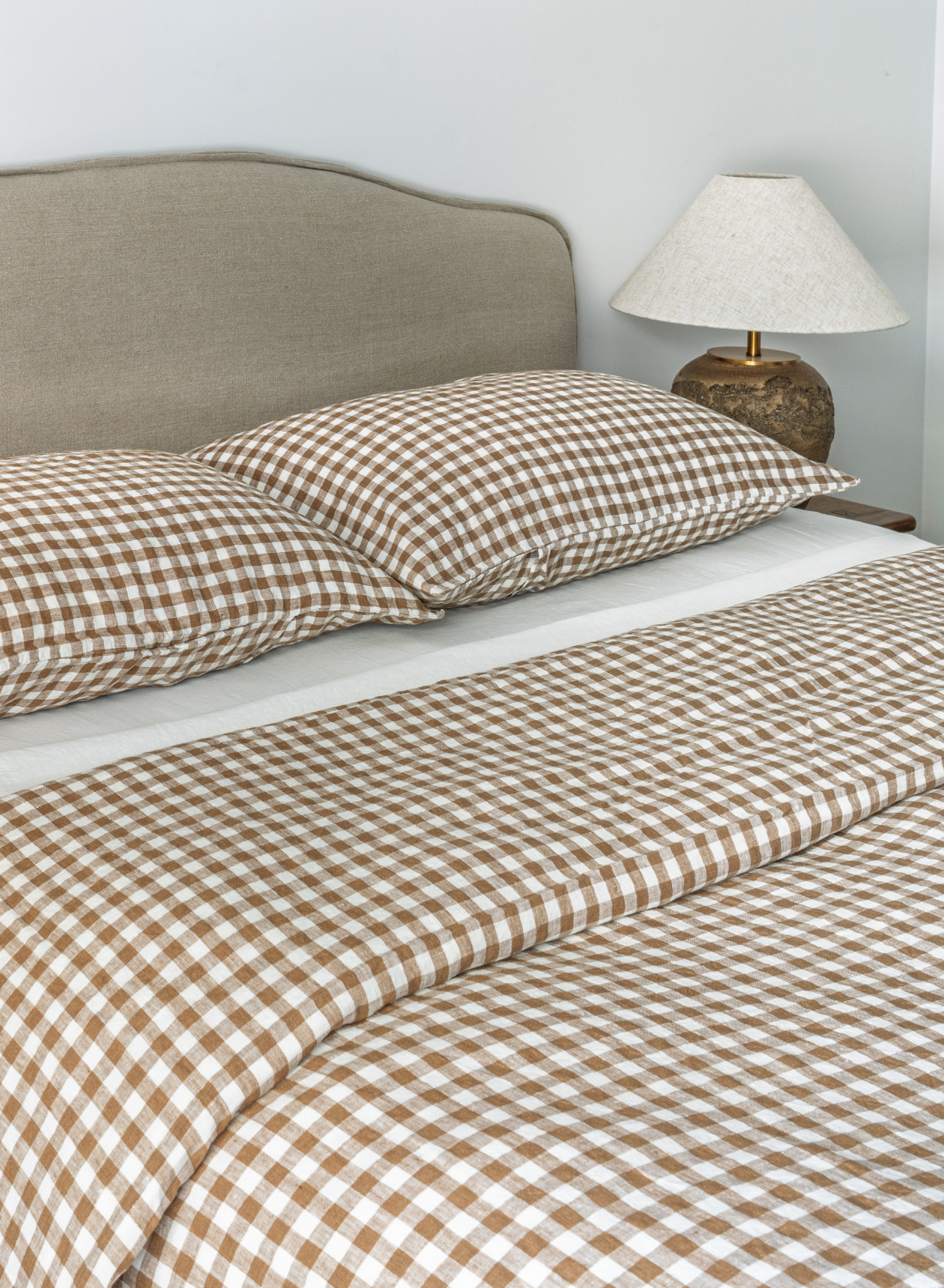 LE LIN - STANDARD PILLOW CASE SET - CHOCOLATE GINGHAM
