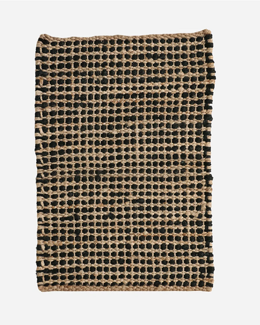 100% JUTE DOOR MAT WITH WAFFLE WEAVE IN BLACK AND NATURAL
