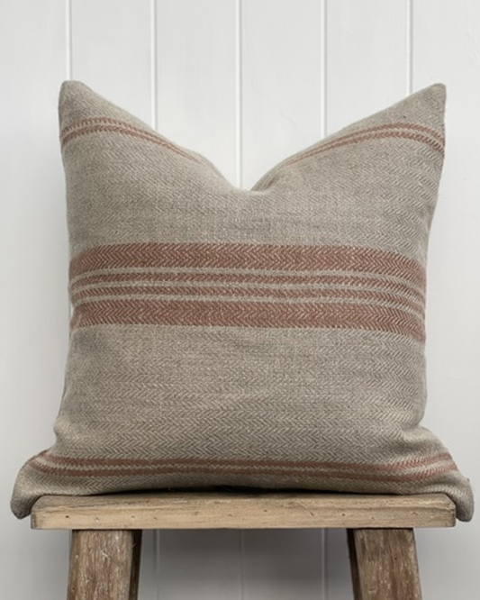 EMPIRE HERRINGBONE CUSHION COVER - NATURAL AND RUST