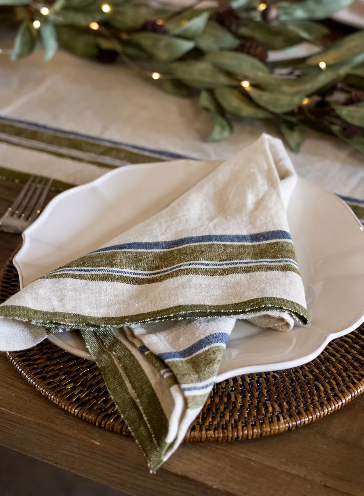 GREEN SELVEDGE STRIPE LINEN NAPKIN
