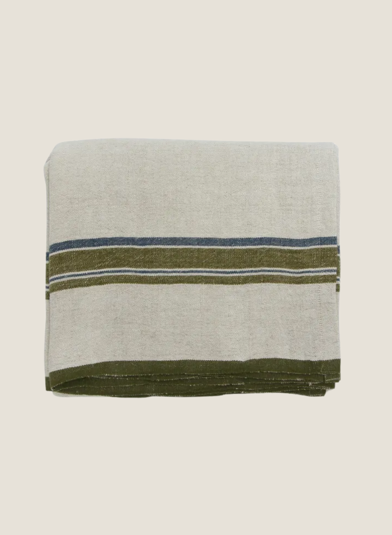 GREEN SELVEDGE STRIPE LINEN TABLECLOTH