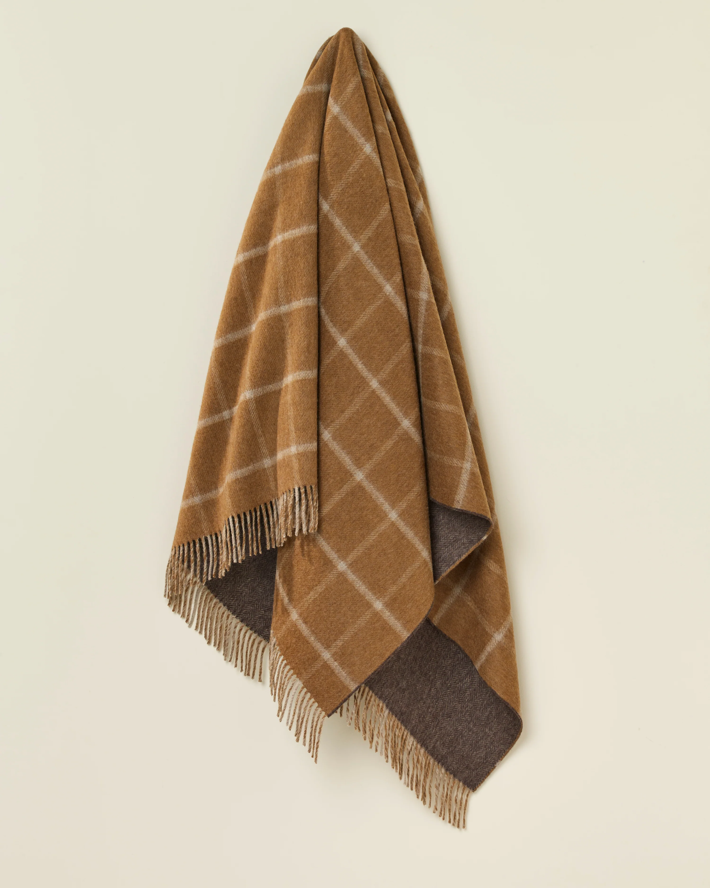 HERRINGBONE CHECK 100% MERINO THROW - CAMEL & CHOCOLATE