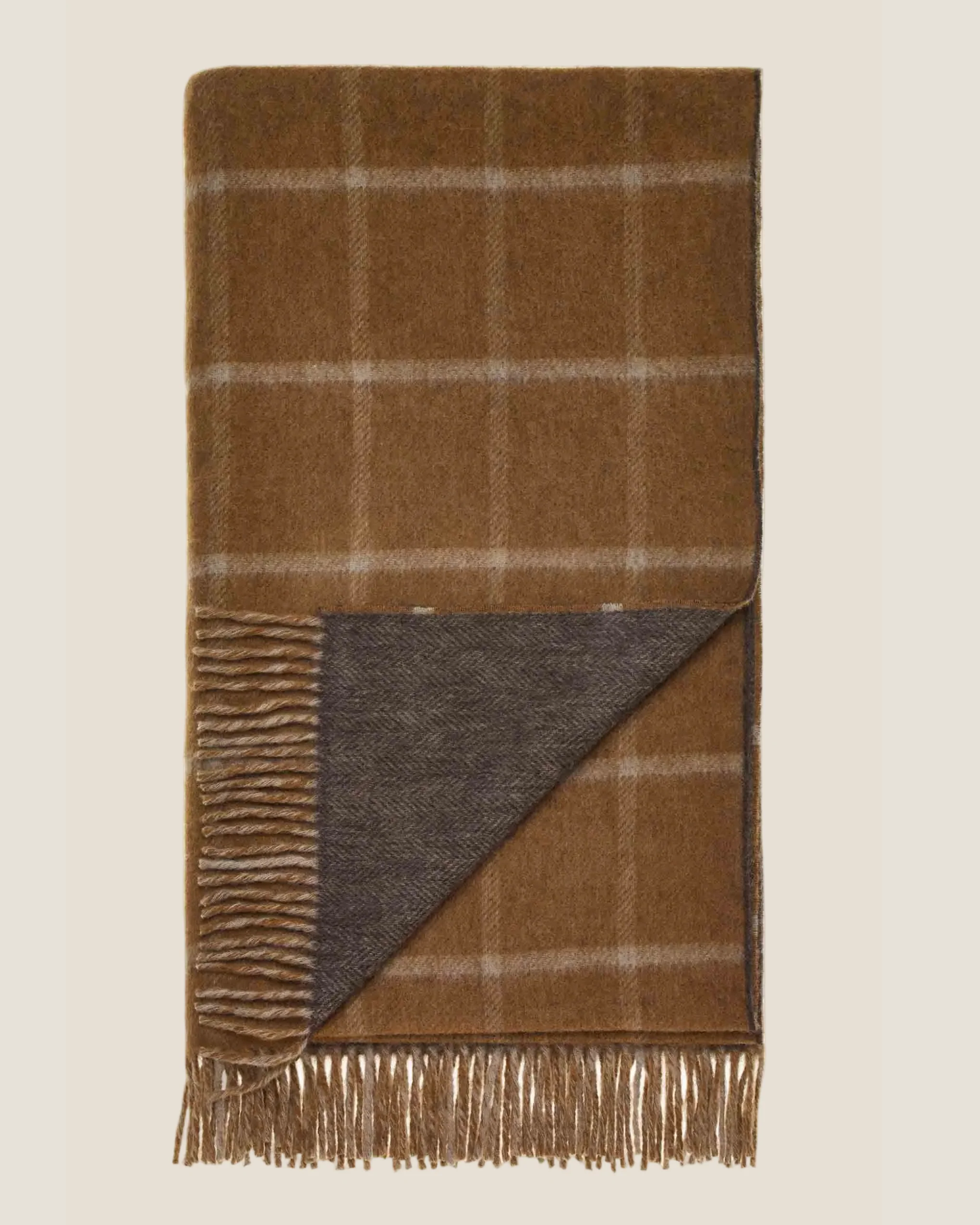 HERRINGBONE CHECK 100% MERINO THROW - CAMEL & CHOCOLATE