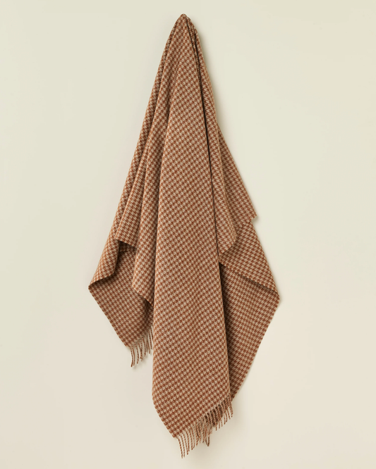 HOUNDSTOOTH 100% MERINO THROW - RUST & CAMEL