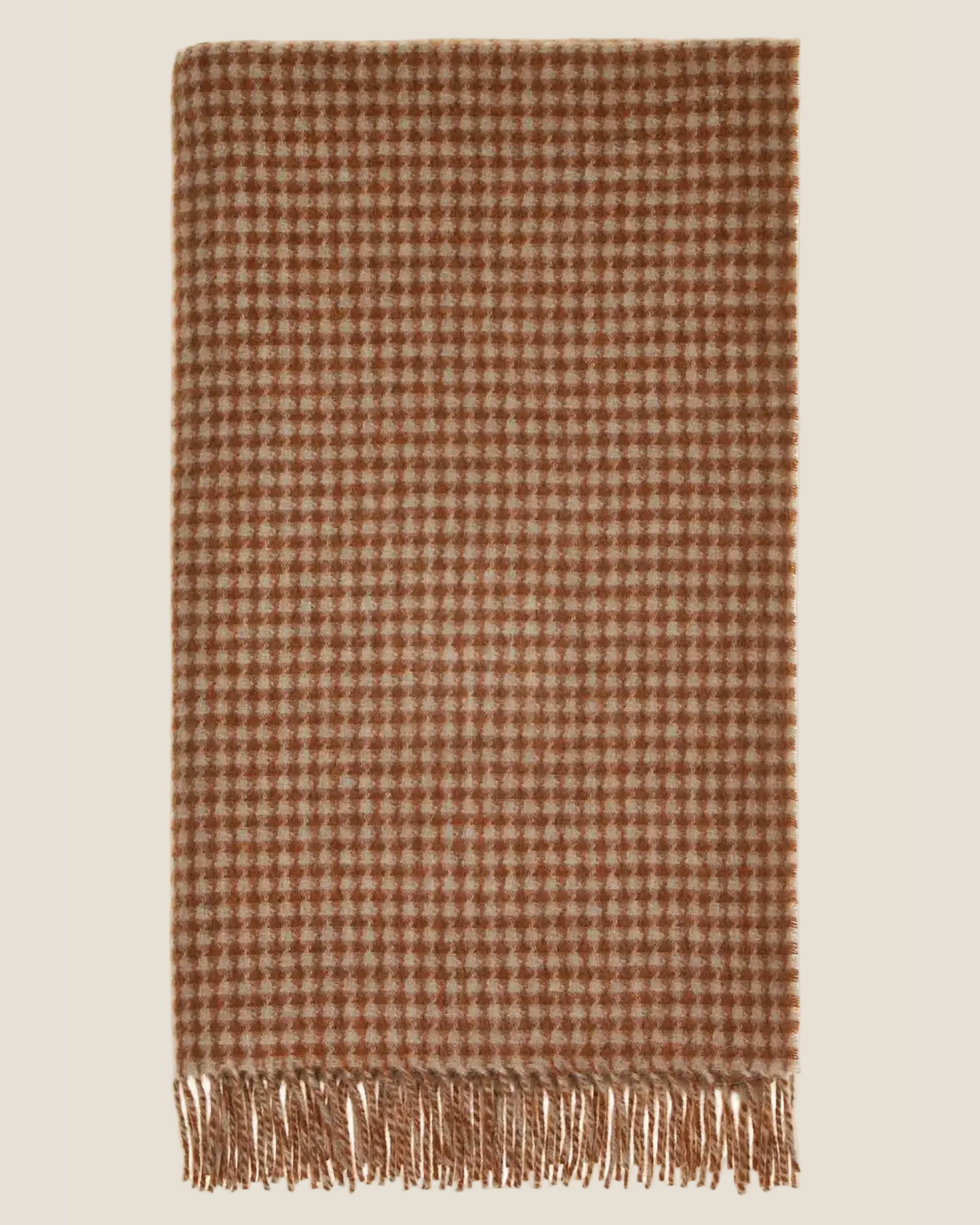 HOUNDSTOOTH 100% MERINO THROW - RUST & CAMEL