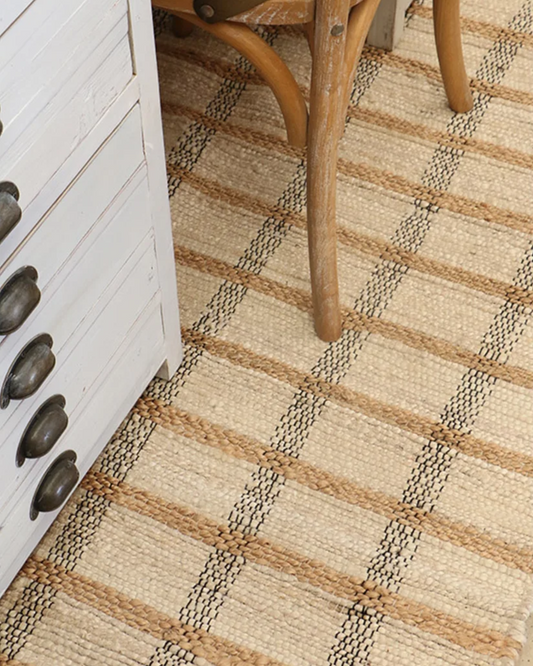 IBIZA CHECK RUG - NATURAL, IVORY AND BLACK