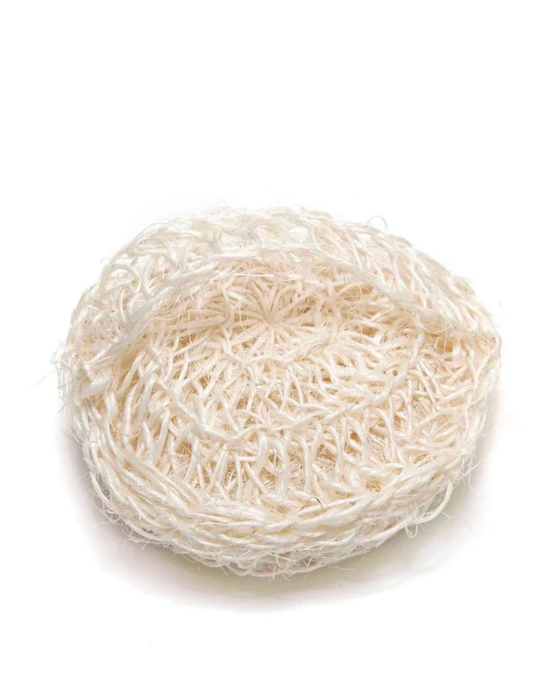 The ISOLA SISAL SPONGE by Saison is an oval-shaped bath scrubber crafted from natural sisal fibers. Its rough texture is perfect for exfoliating and cleansing the skin, and its light beige color reflects the natural materials used.