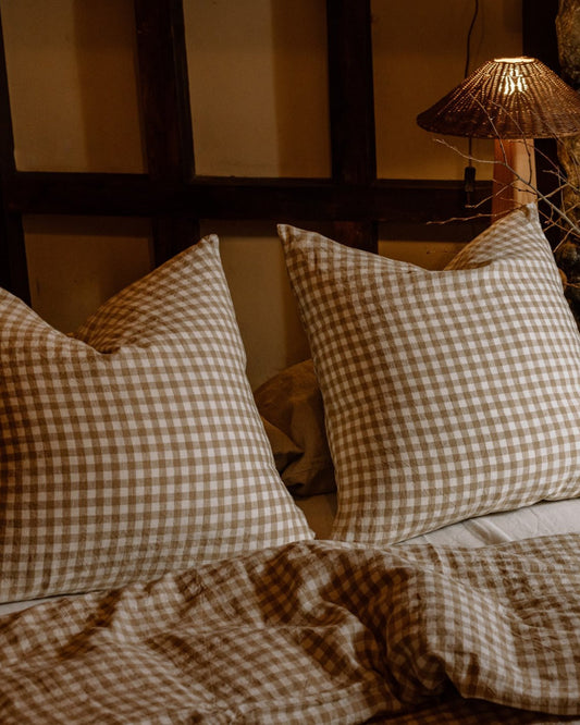 LE LIN NATURAL GINGHAM EURO PILLOW CASES
