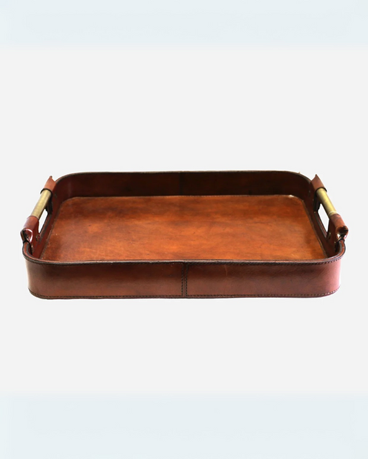 LEATHER TRAY WITH BRASS HANDLES