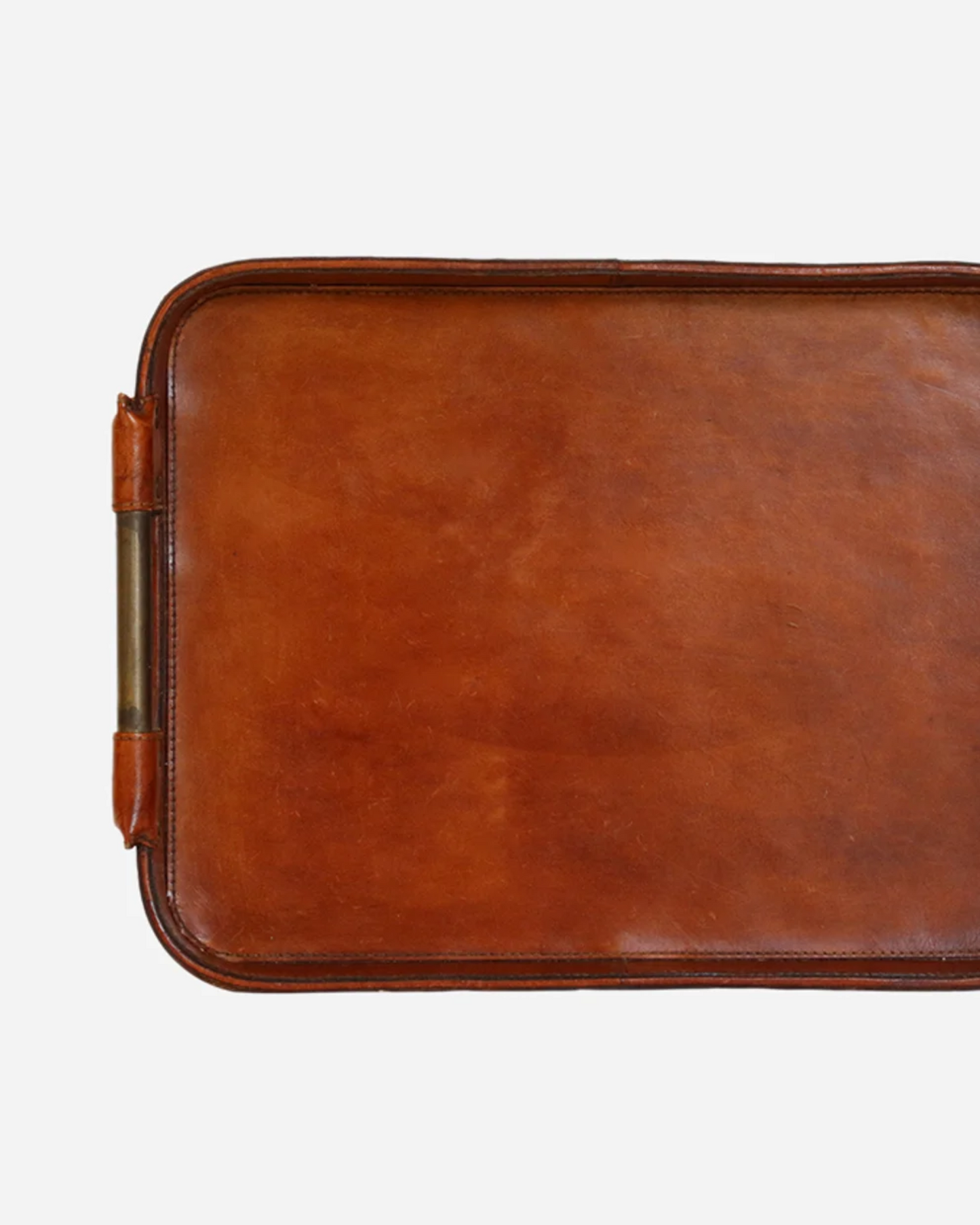 LEATHER TRAY WITH BRASS HANDLES