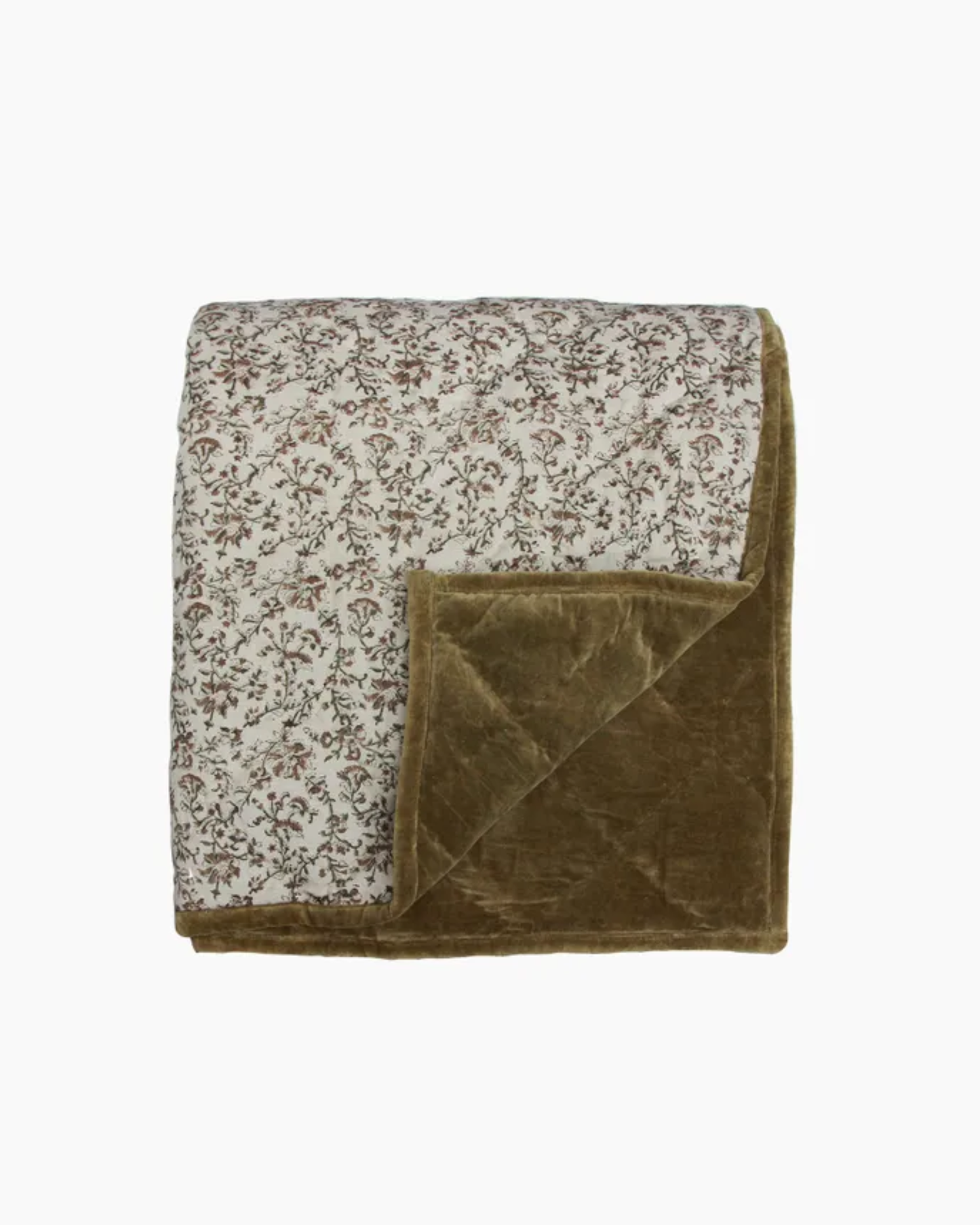 LILIBETH HANDBLOCK VELVET QUILT - OLIVE