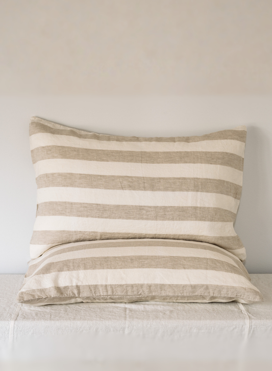 LE LIN - STRIPE STANDARD PILLOW CASE SET - WIDE NATURAL