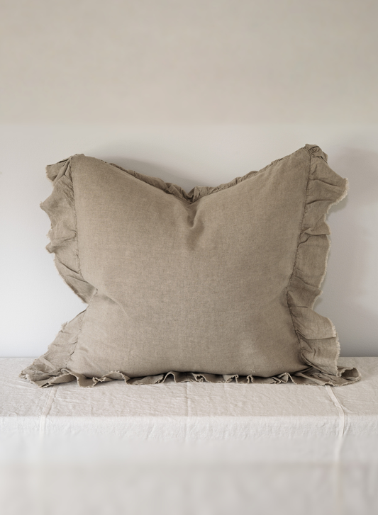 LE LIN - RUFFLE EDGE EURO PILLOW CASE SET - NATURAL